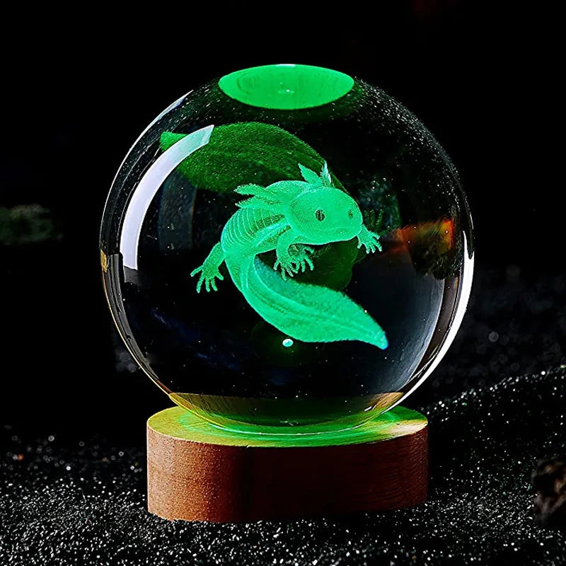 3D Axolotl laser engraved Crystal Ball coloured night light,